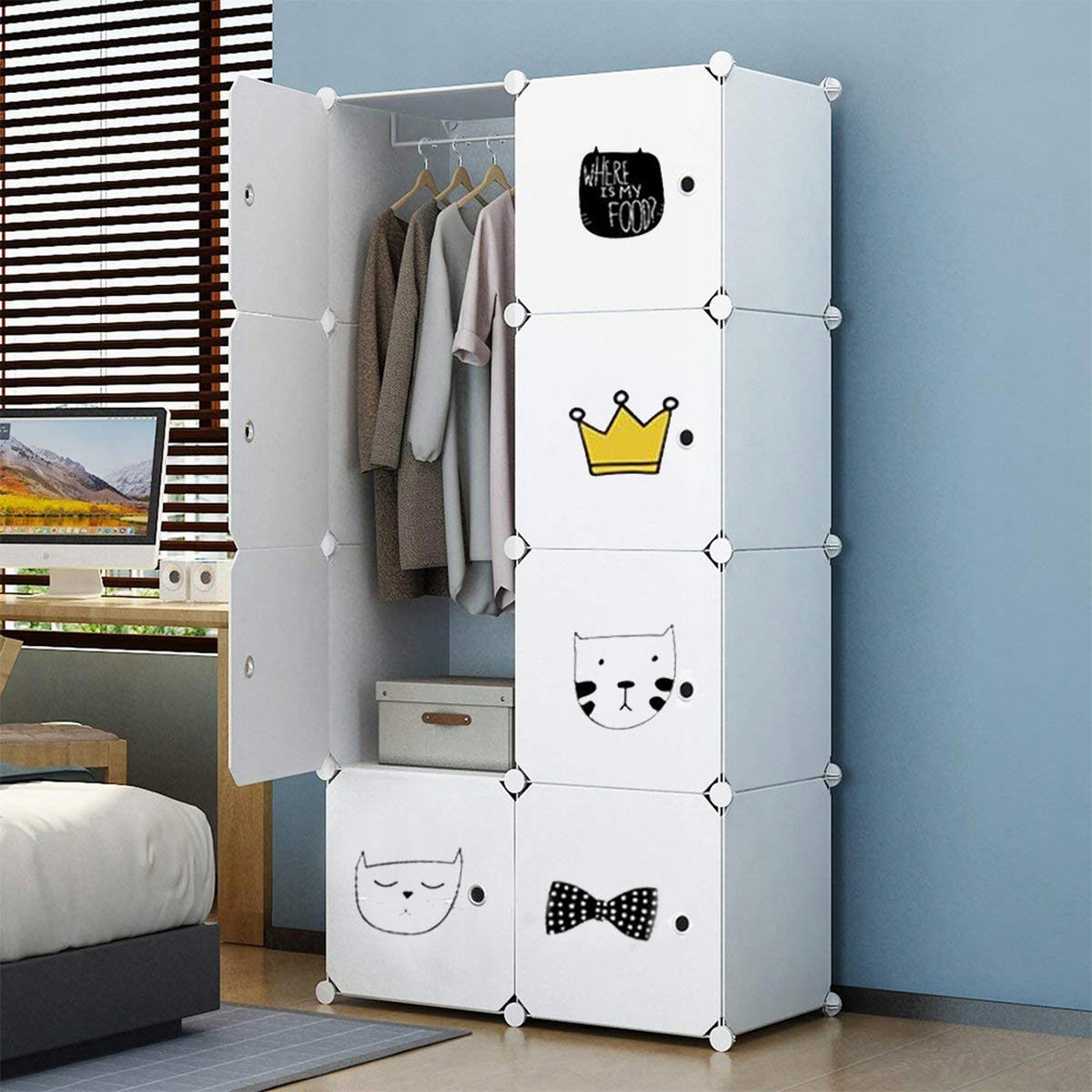 MODULARER KLEIDERSCHRANK für Kinder 147/74/47 cm - Weiß, Kunststoff (74/147/147cm) - MUVU