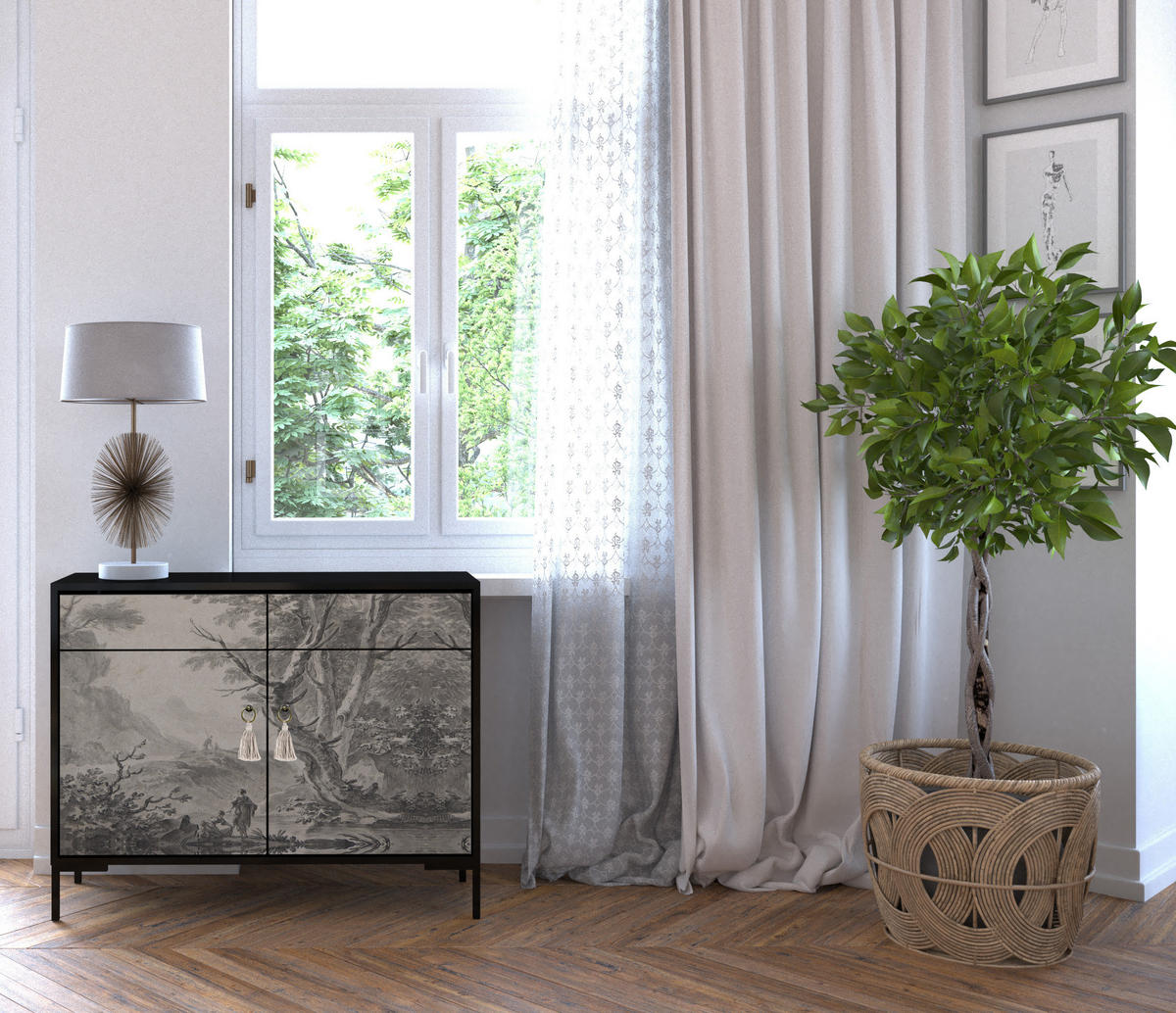 SIDEBOARD aus MDF mit 2 Türen und 2 Schubladen mit dem Aufdruck ALISE WASHER WOMAN - Grau, Holzwerkstoff (90/84/45cm) - RNT By Really Nice Things