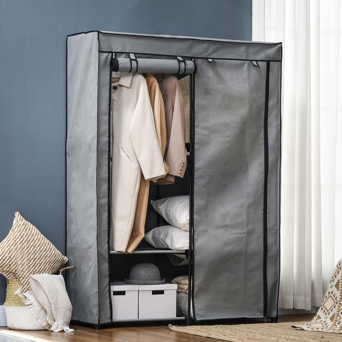 KLEIDERSCHRANK, Stoffschrank, Hellgrau - Hellgrau, Metall (49/170/118cm) - HOMCOM