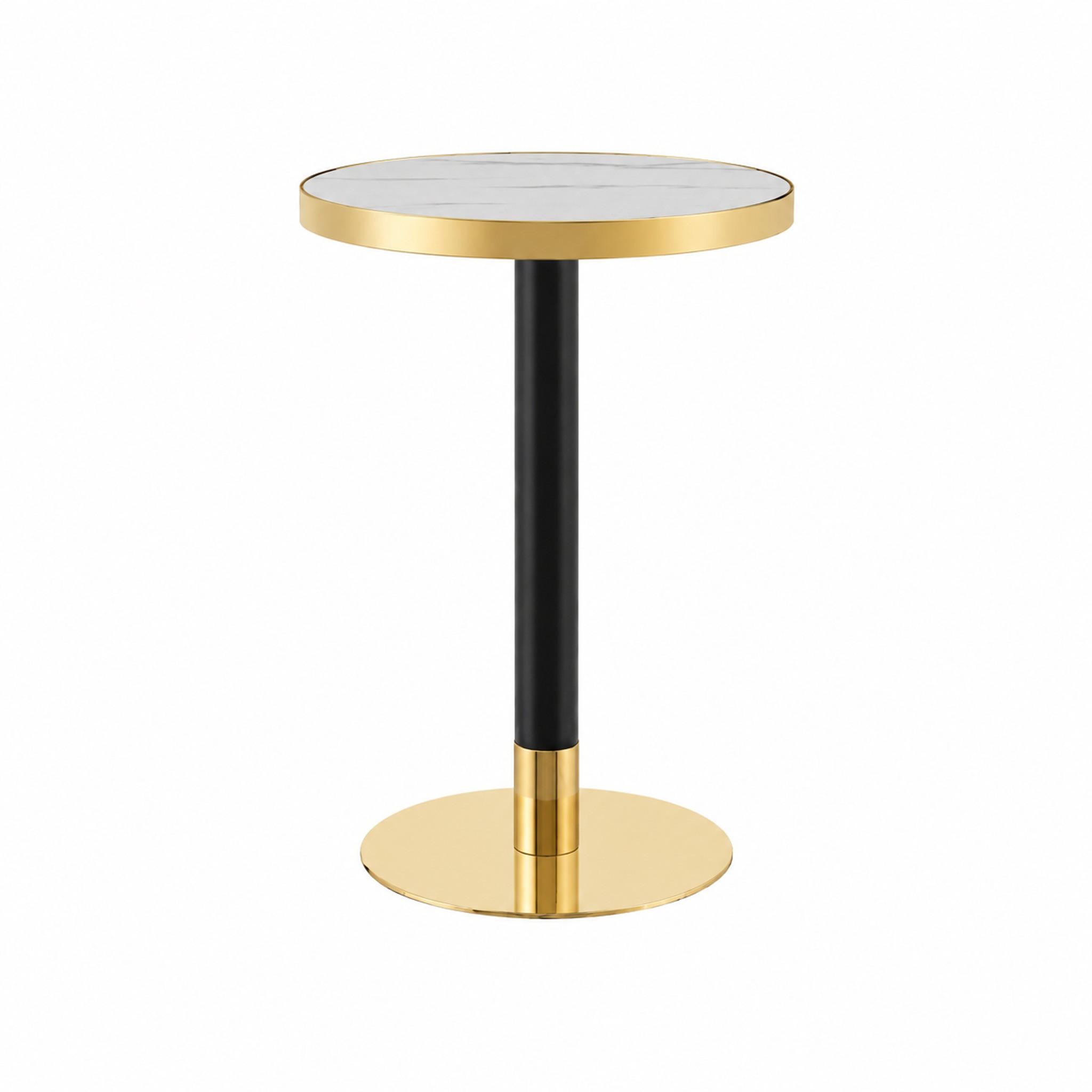 BEISTELLTISCH Marmoroptik mit Goldrand & Edelstahlfuß, kompakt stabil modern - Schwarz/Weiß, Holzwerkstoff/Metall (60/60/74cm) - EVRYAE