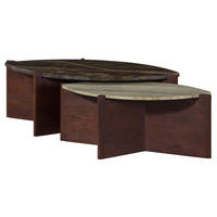 COUCHTISCH 2er Set Akazie 115x65x35 braun lackiert / Marmor grün + beige ORGANIC COLLECTION #29 - Braun, Holz (115/65/35cm) - Massivmoebel24