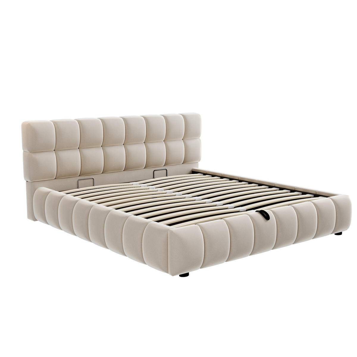 POLSTERBETT 140/200 cm in Beige Samt mit Bettkasten - Beige, Holzwerkstoff/Textil (140/200cm) - WISHDOR