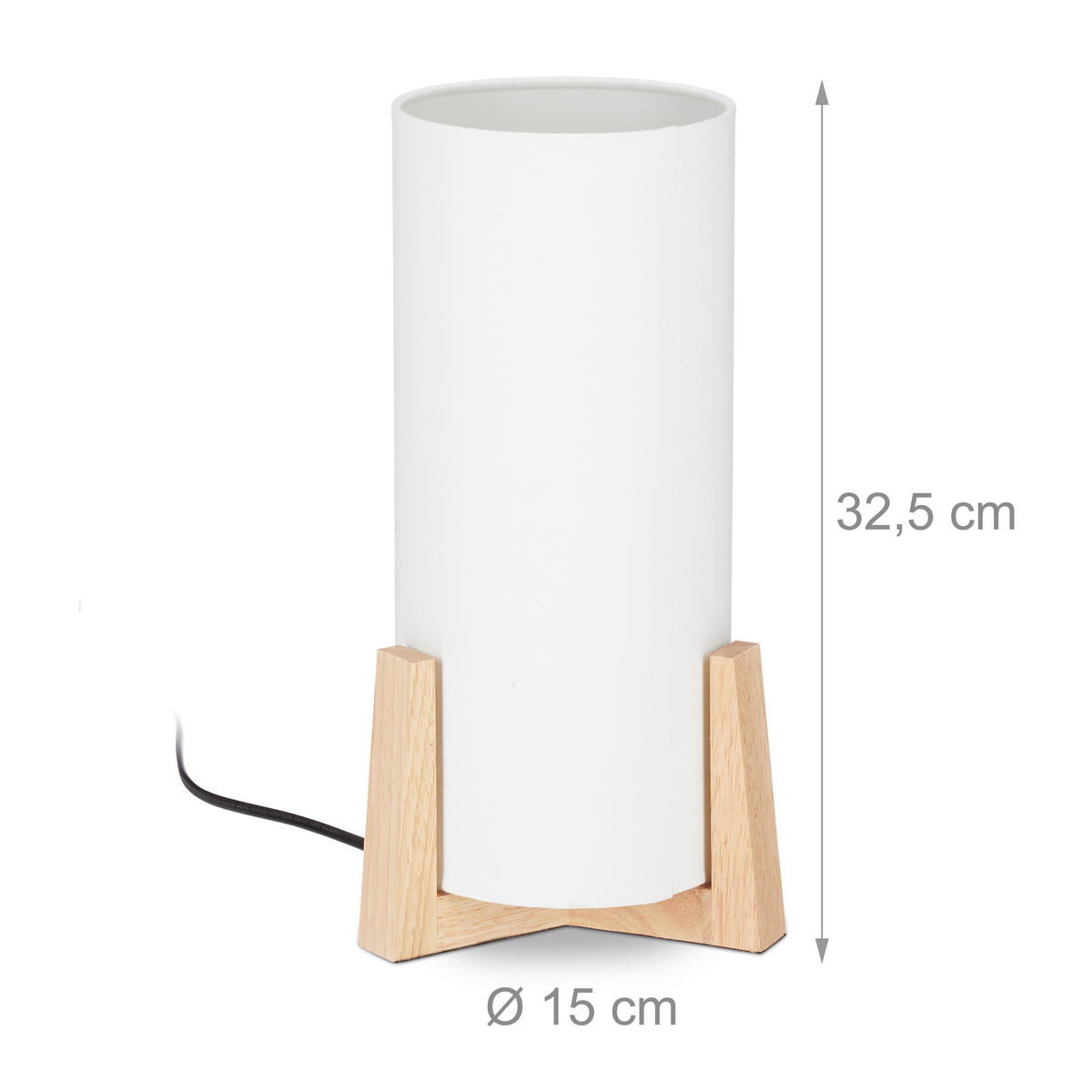 TISCHLAMPE - Weiß, Holz/Textil (15/15/32.5cm) - Relaxdays