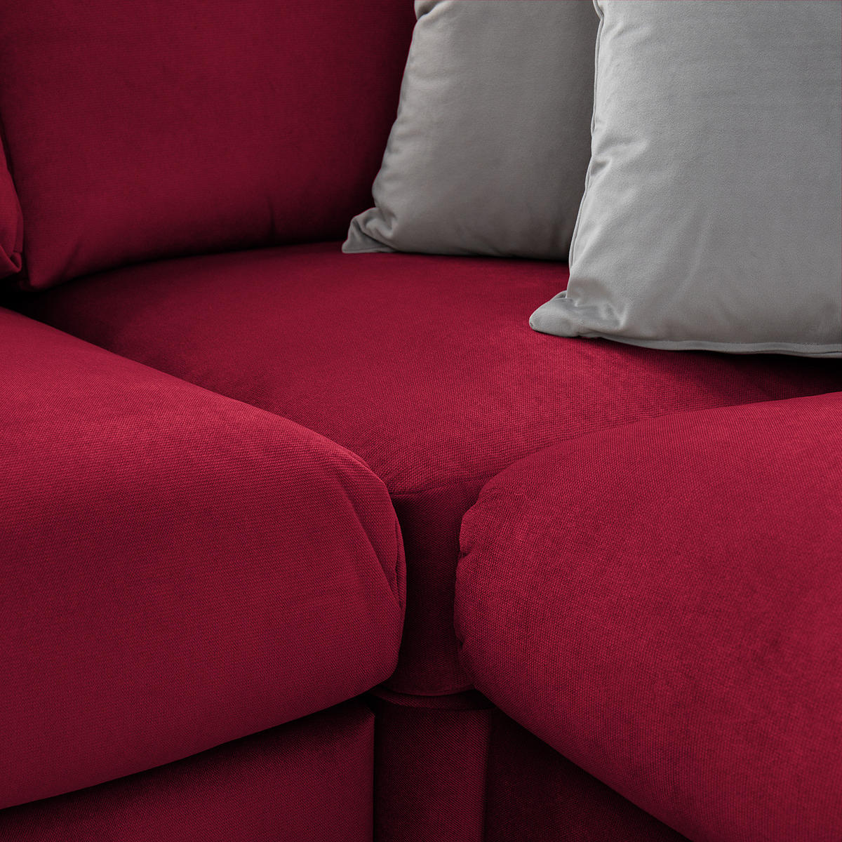 ECKSOFA mit Ottomane - Chromfarben/Bordeaux, Textil/Metall (302/1cm) - home24