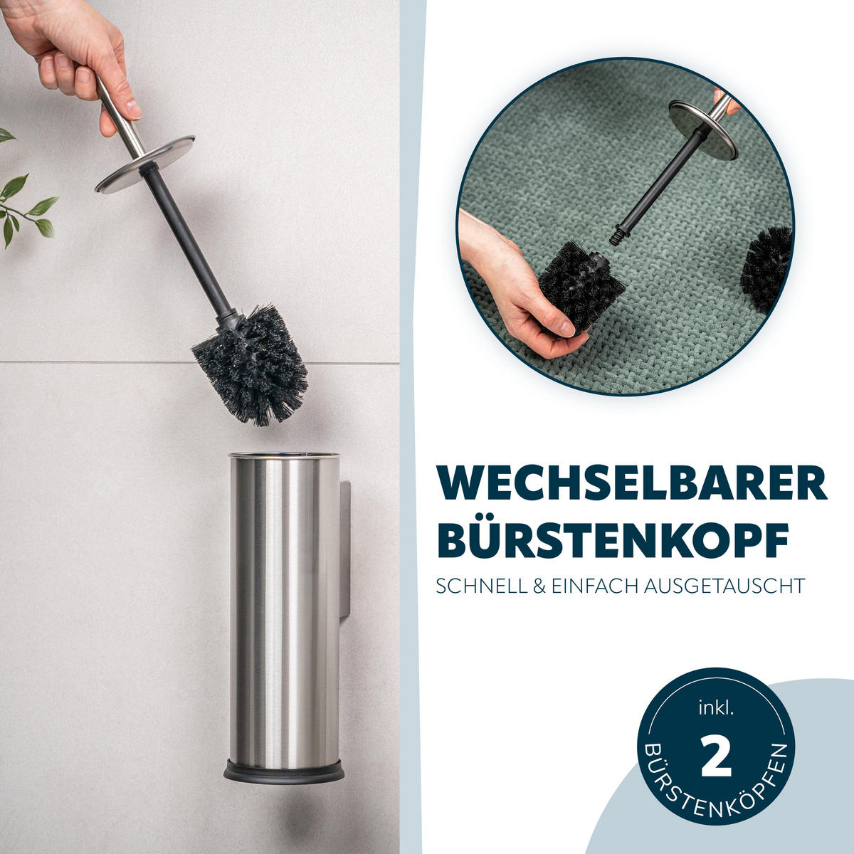 WC-GARNITUR inkl. Wandhalterung, Edelstahl - Edelstahlfarben, Metall (10/39/13.5cm) - bremermann