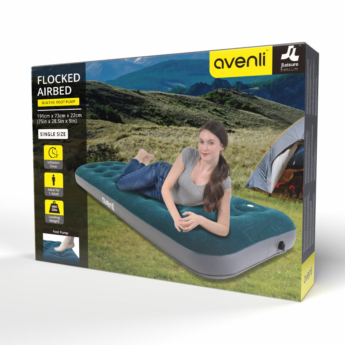 LUFTBETT Luftmatratze Camping 1 Person 191x73x22cm blau aufblasbar mit Fußpumpe - Blau, Kunststoff (73/191cm) - Avenli