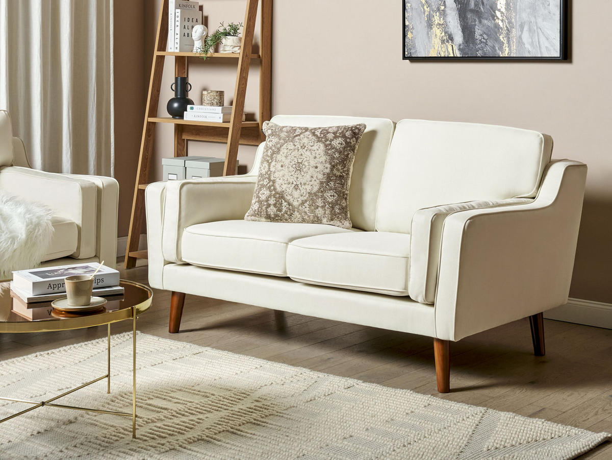 2-SITZER-SOFA cremeweiß Lokka - Hellbraun/Weiß, Textil (150/85/83cm) - Beliani