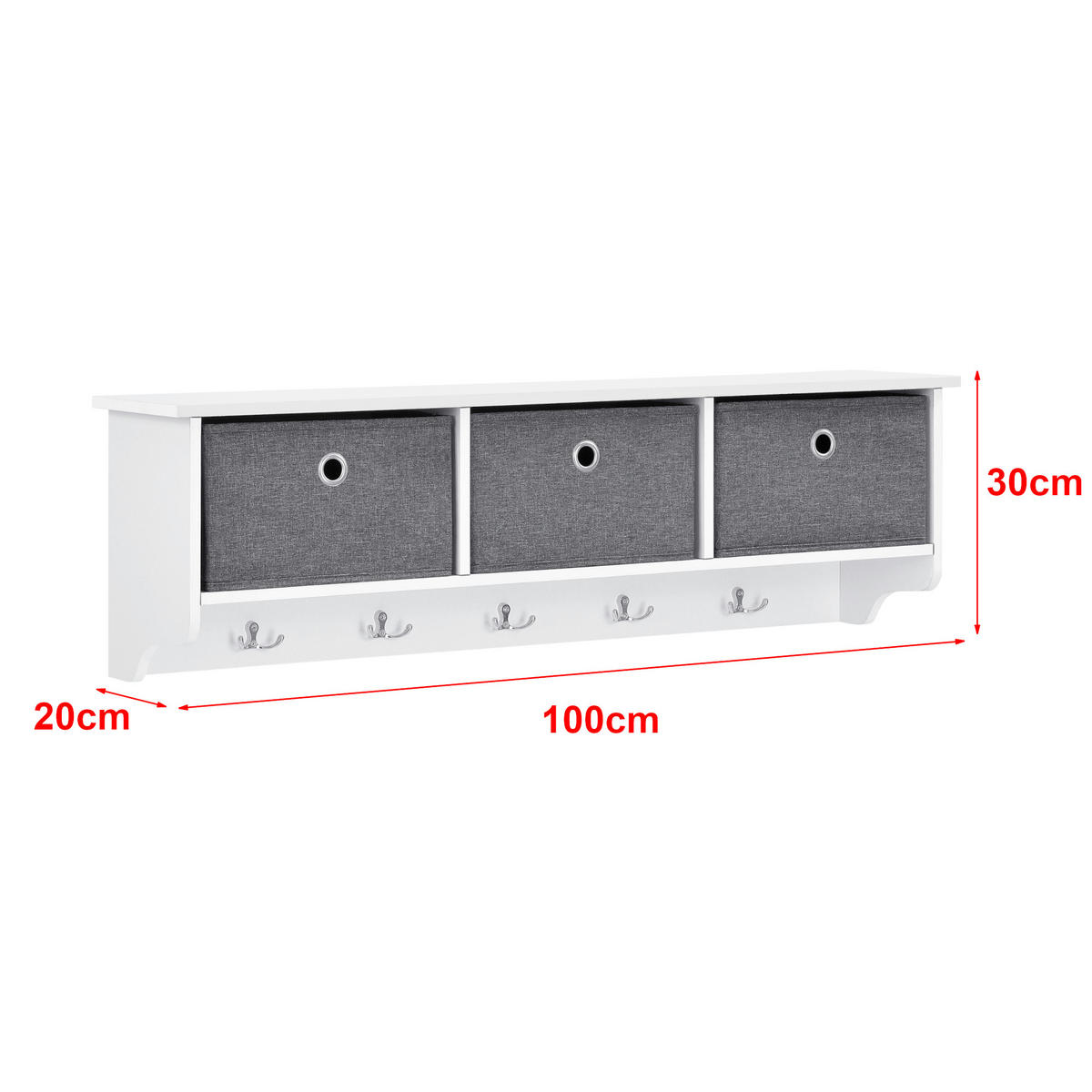 WANDGARDEROBE Horsens - Weiß, Holzwerkstoff (100/30/20cm) - [en.casa]
