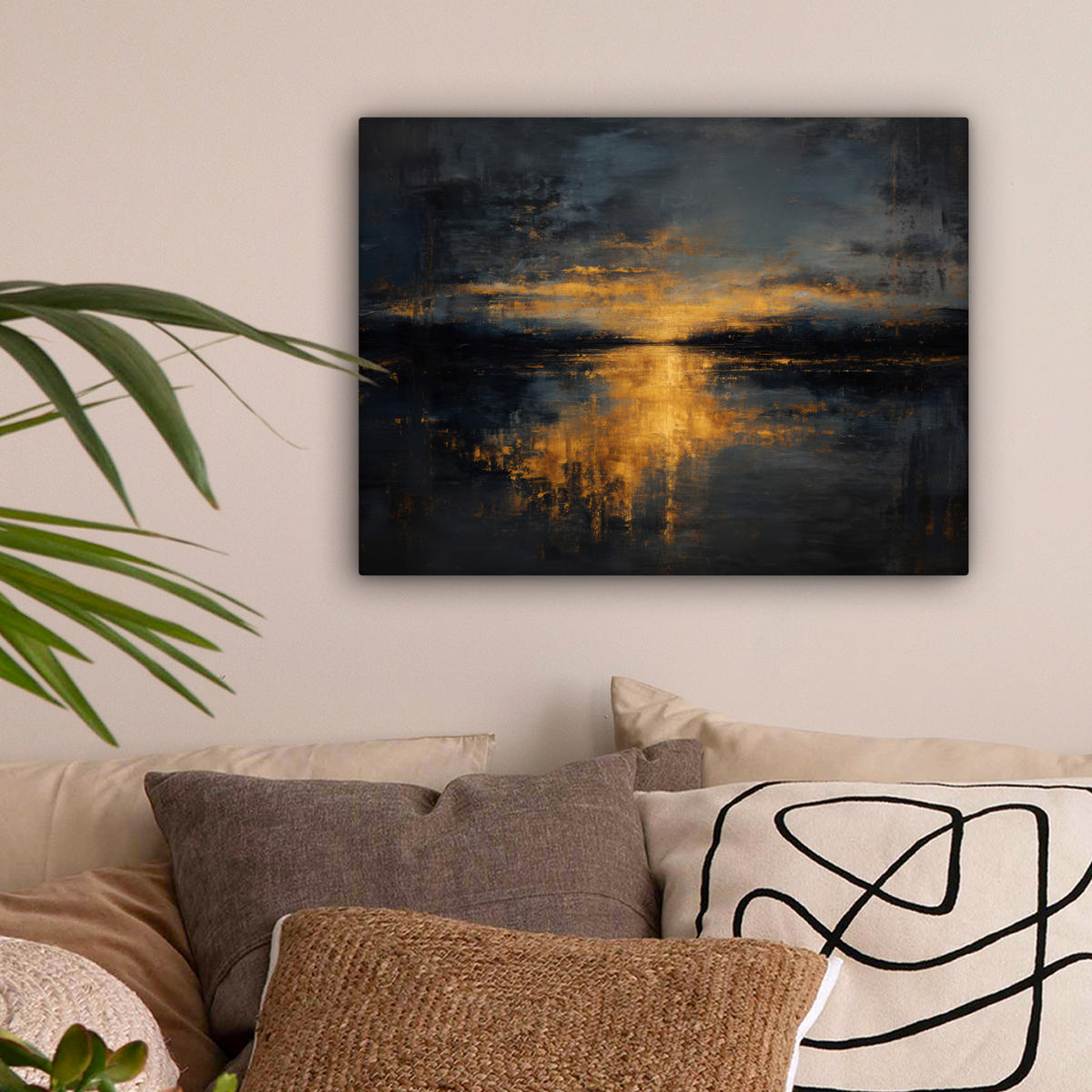 LEINWANDBILD Goldene Reflexion auf dem Wasser Wandbild 40x30 cm - Anthrazit, Textil (40/30cm) - MuchoWow