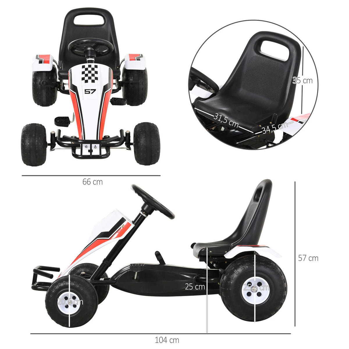 GOKART 35Kg 3-8 JAHRE Schwarz - Weiß, Metall (104/66/57cm) - Jamb