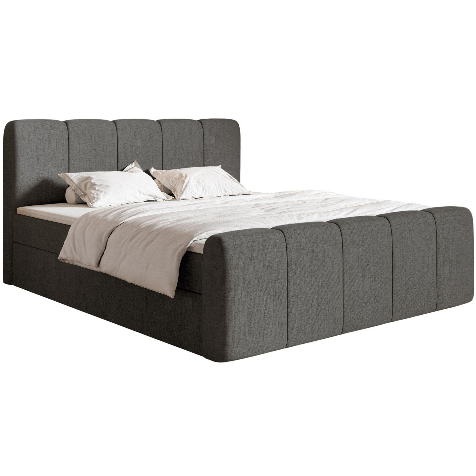 BOXBETT Cloudy II mit Bettkästen und Topper Chenille Dunkelgrau, 180x200 cm - Dunkelgrau/Schwarz, Kunststoff/Textil (180/200cm) - Selsey