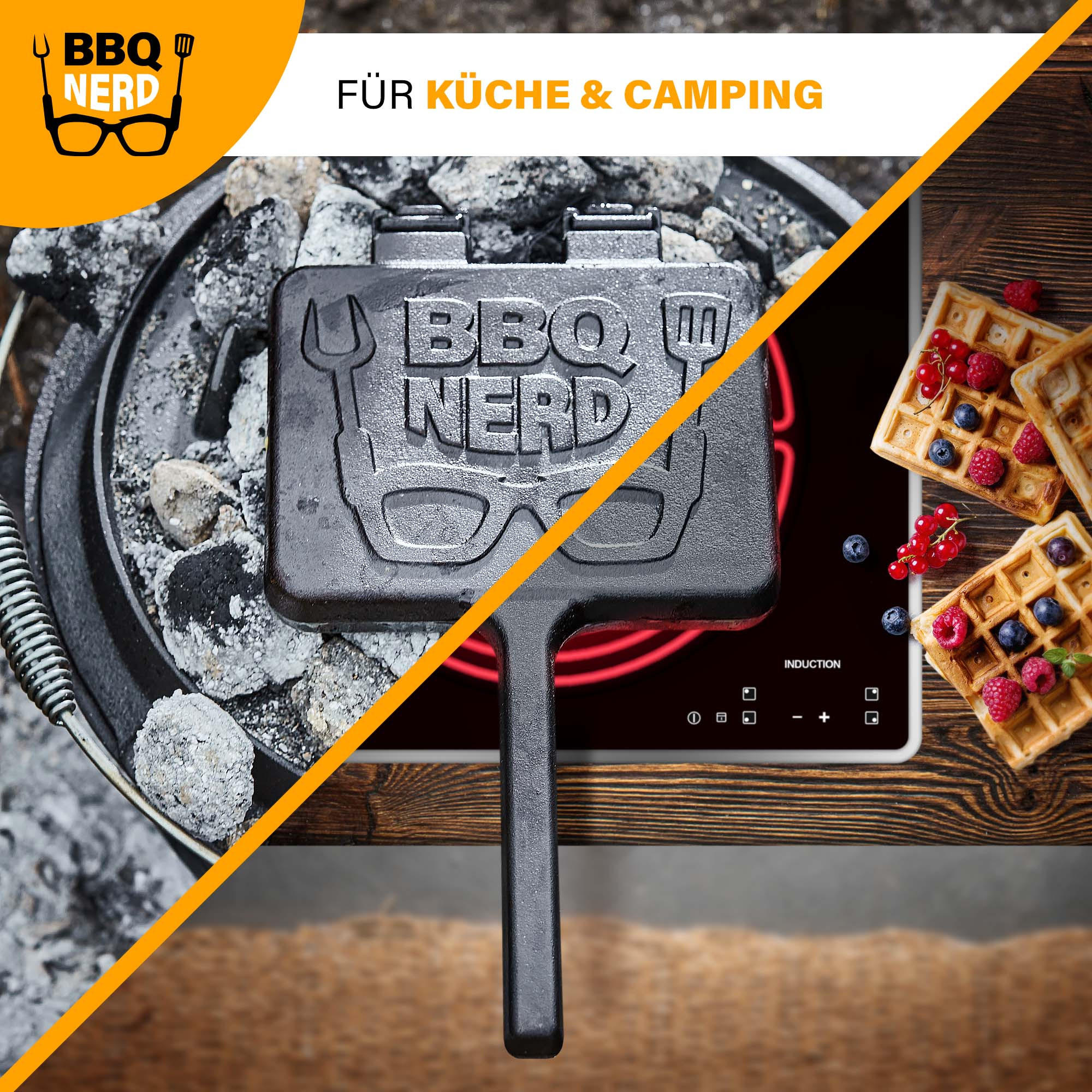 WAFFELFORM Gusseisen Waffeleisen - Schwarz, Metall (20/4/36cm) - BBQ Nerd