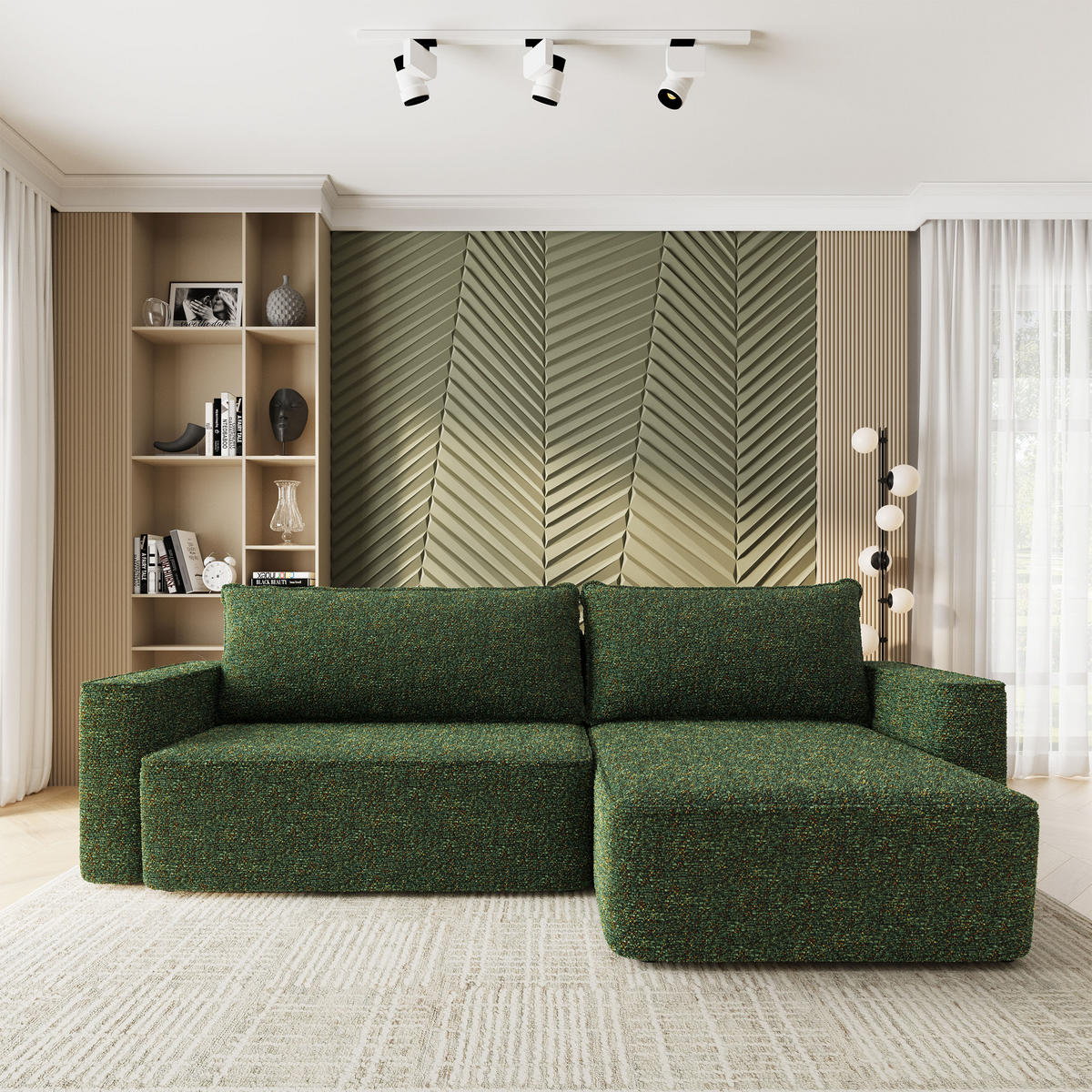 ECKSOFA BELARO BL Grün Chenille mit Schlaffunktion - Grün, Holz/Textil (280/162cm) - MASSENO