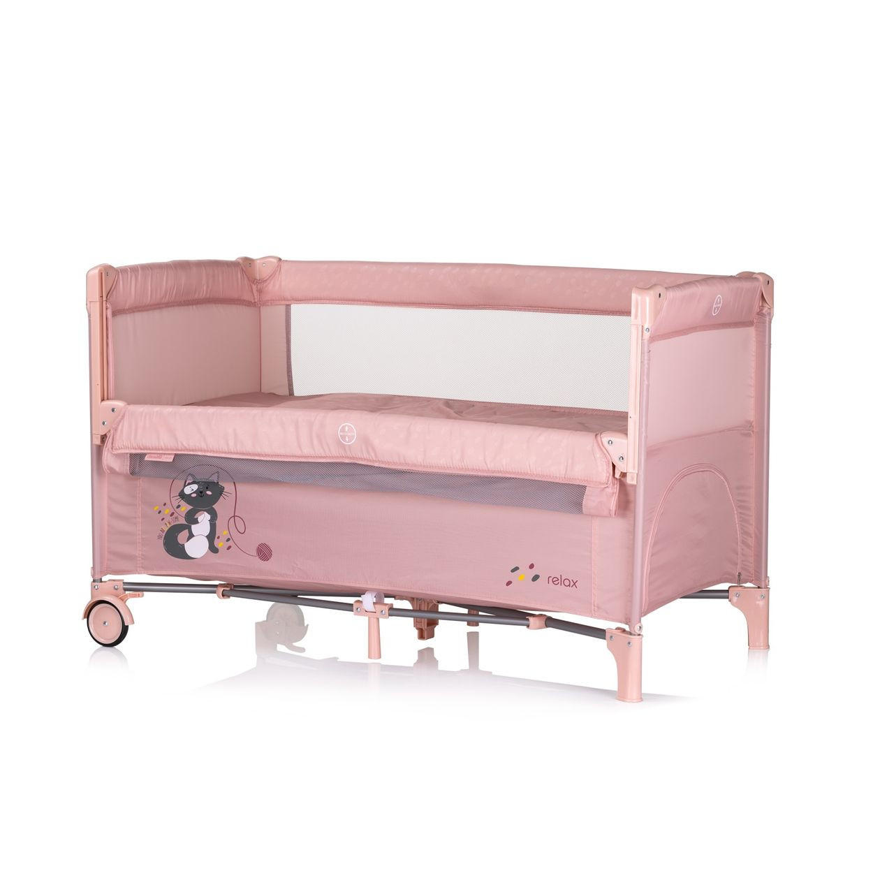 REISEBETT Relax 2 Ebenen rosa pink Vorderseite absenkbar, Seiteneingang, Tasche - Pink/Rosa, Kunststoff (60/120cm) - Chipolino