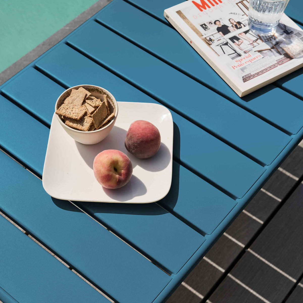 GARTEN-LOUNGETISCH, Pazifikblau - Dunkelblau, Metall (90/50/40cm) - Oviala