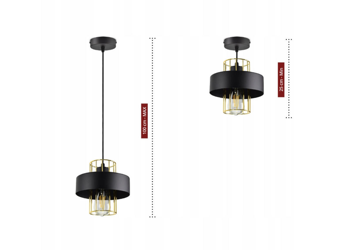 PENDELLEUCHTE LOFT - Goldfarben/Schwarz, Metall (20/20/100cm) - kiki design