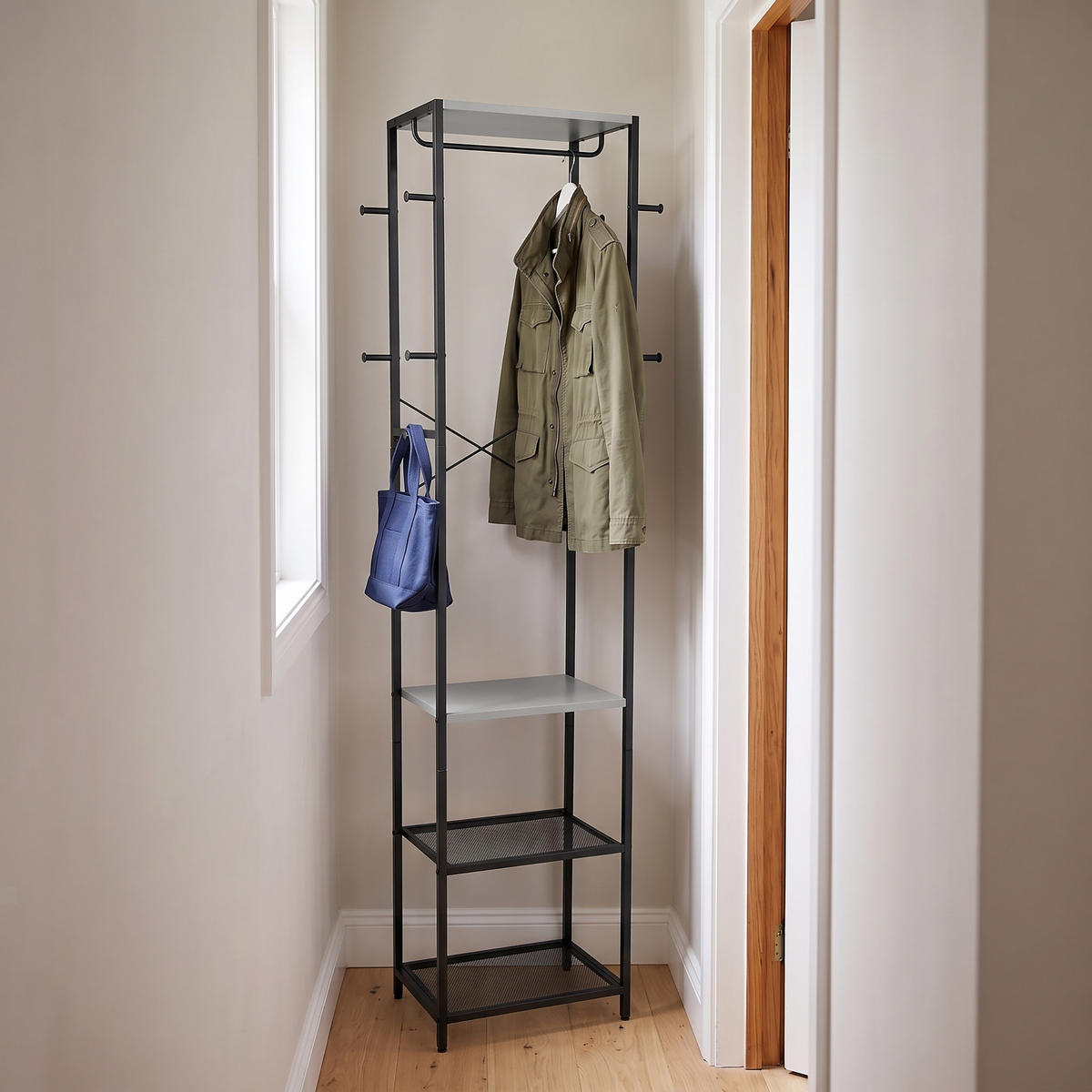 GARDEROBENSTÄNDER Schwarz Grau 8 Haken - Multicolor, Holzwerkstoff/Metall (40/181/28cm) - Relaxdays