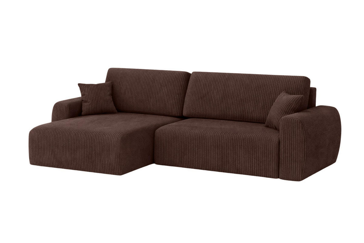 ECKSOFA Mit Schlaffunktion Ariel L, Cordstoff, Stoff Poso, Braun, Links - Braun, Holz (250/142cm) - Kaiser Möbel