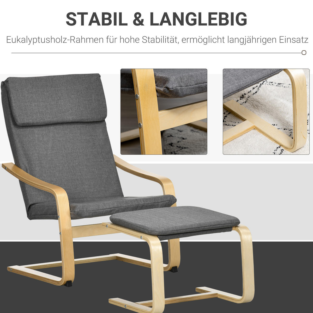 RELAXSESSEL 66.5/99/80 cm Grau aus Leinen mit Fußhocker - Grau, Textil (80/99/66.5cm) - OKMYHOME