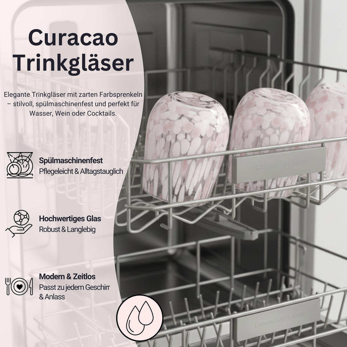 TRINKGLÄSER Set Curacao - 4 teilig - Transparent/Rosa, Glas - Sänger