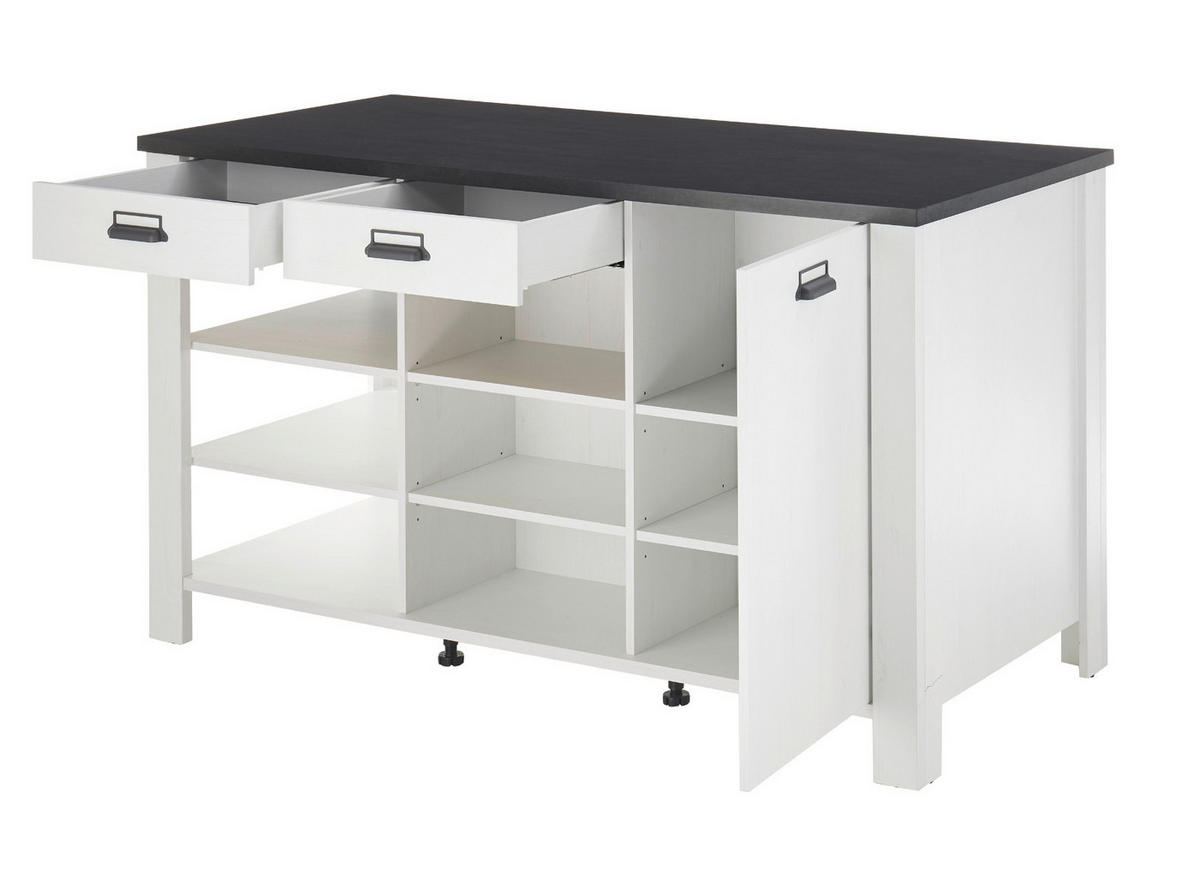 KÜCHENINSEL weiß Pinie, anthrazit Landhaus 162 cm, Kochinsel freistehend - Anthrazit/Schwarz, Holzwerkstoff/Metall (162/93/77cm) - Furn.Design