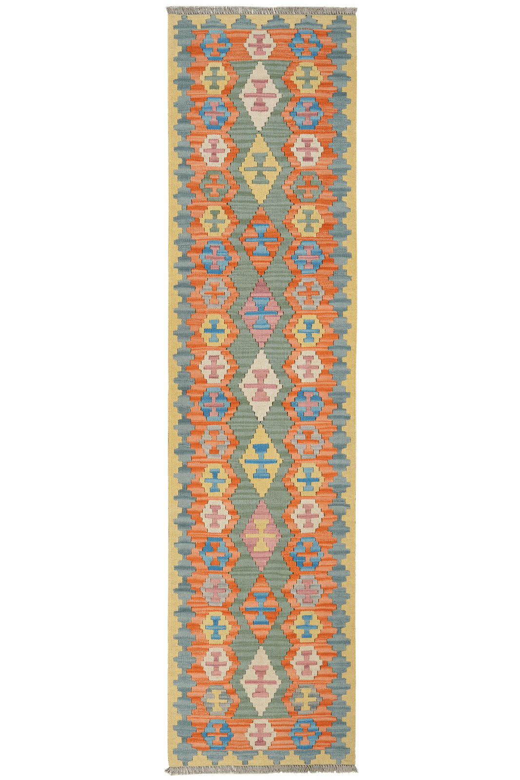 KELIM-LÄUFER handgewebt Gashgai Grün 248/61 cm Schurwolle - Grün, Textil (61/248cm) - Looma