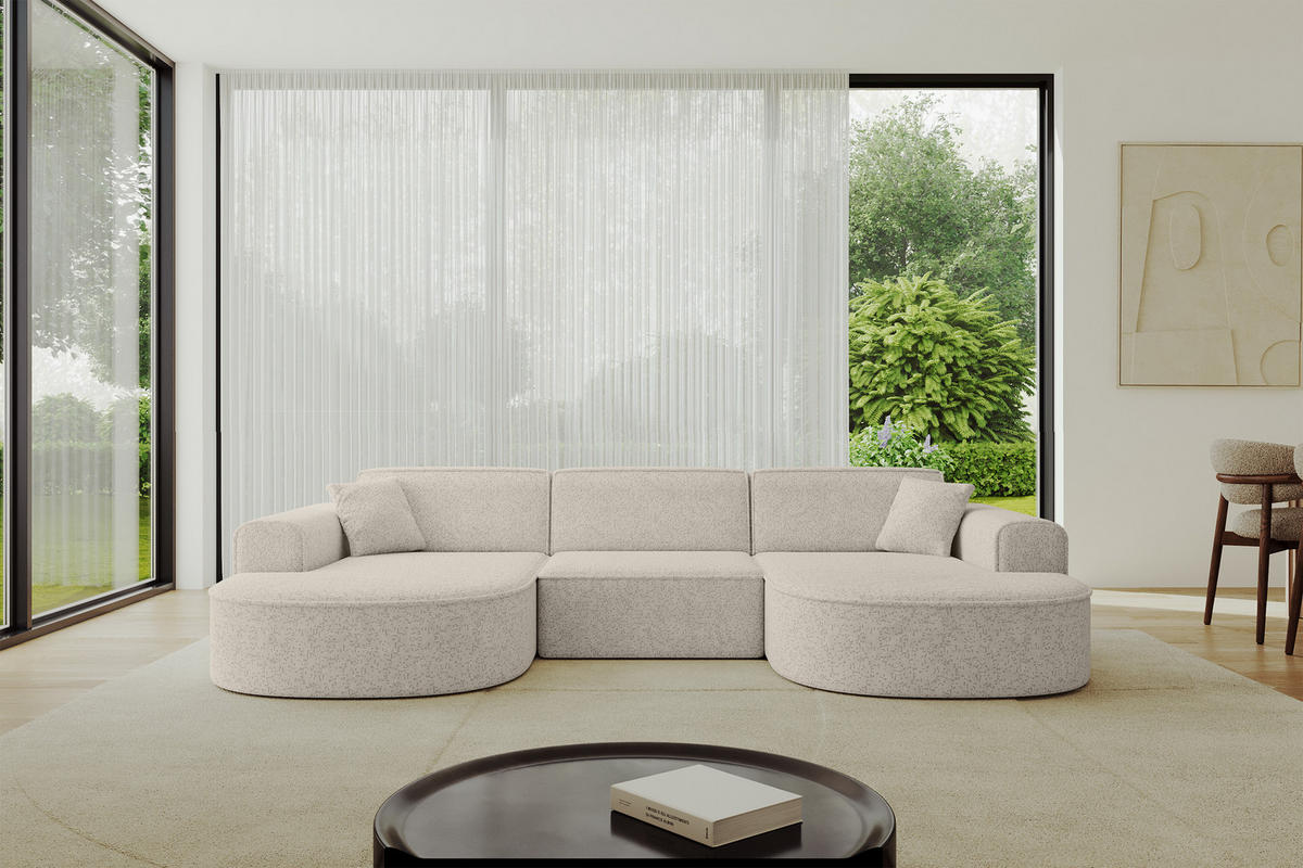 WOHNLANDSCHAFT MARI-U1 - 303x171x79 cm Beige Tissu - Beige/Schwarz, Holzwerkstoff/Kunststoff (303/79/171cm) - ALTDECOR