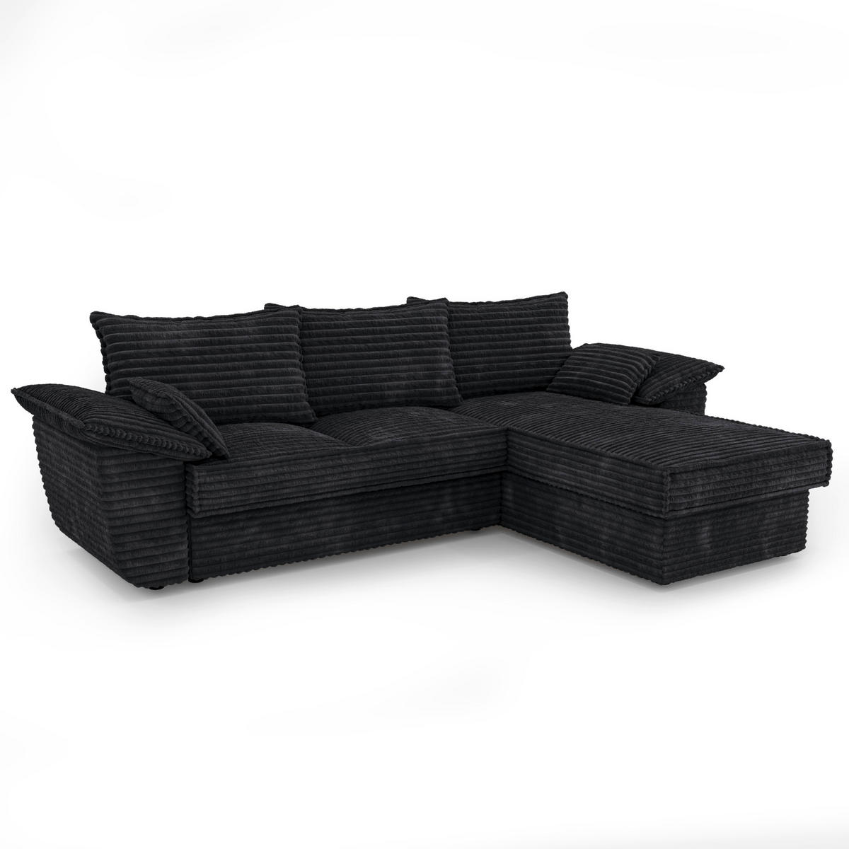 ECKSOFA RECHTS Gerippter Samt XXL Schwarz 257cm - Schwarz, Textil (257/168cm) - Sia Home
