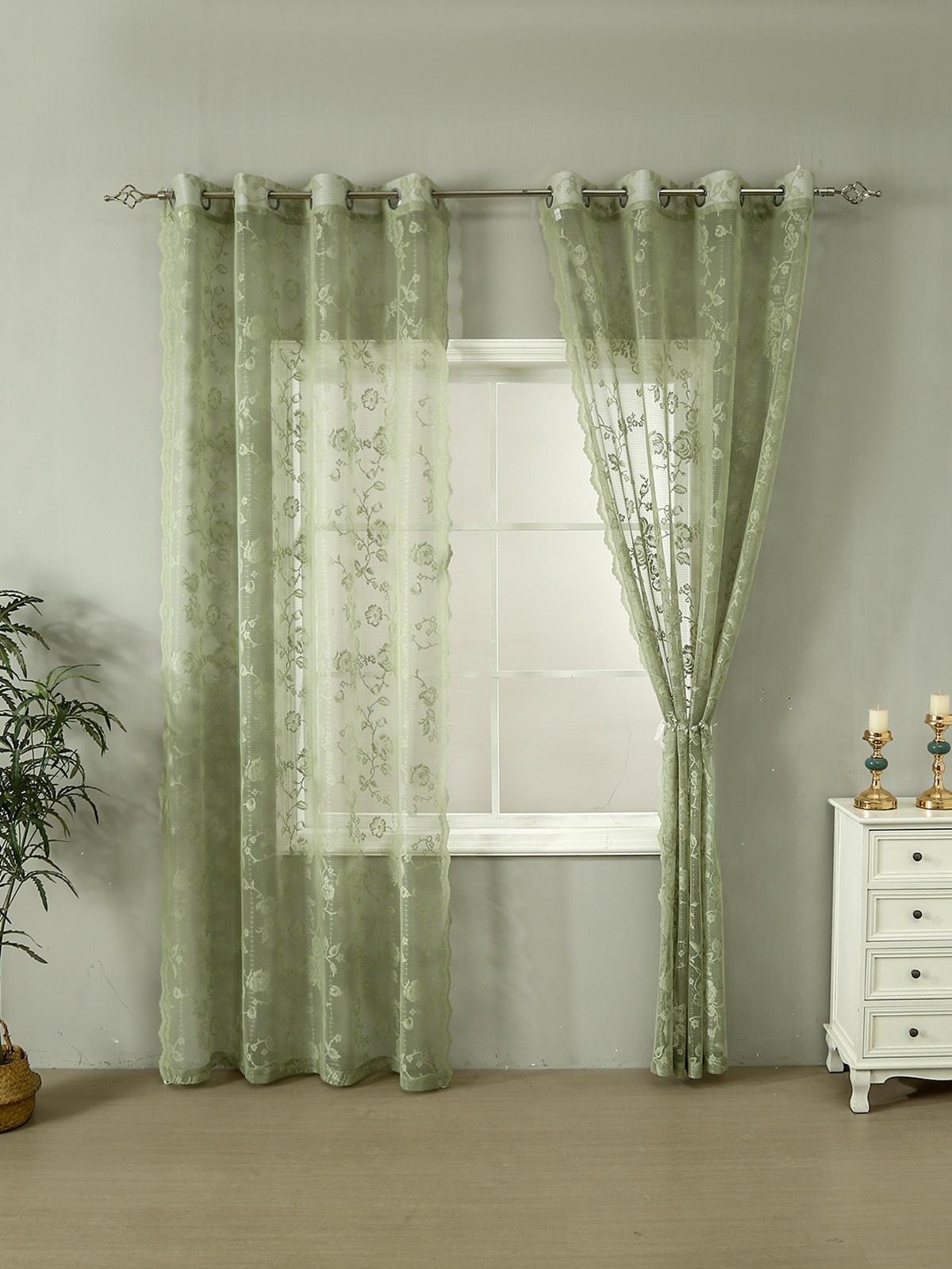 VORHÄNGE – Halbtransparent – Grün – 132 x 160 cm – 2er-Set - Grün, Textil (160/1/132cm)