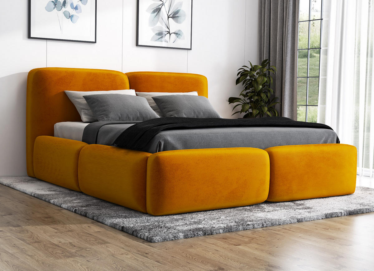 POLSTERBETT OLKE 160x200 Gelb - Gelb, Textil (160/200cm) - A&J MöbelLand