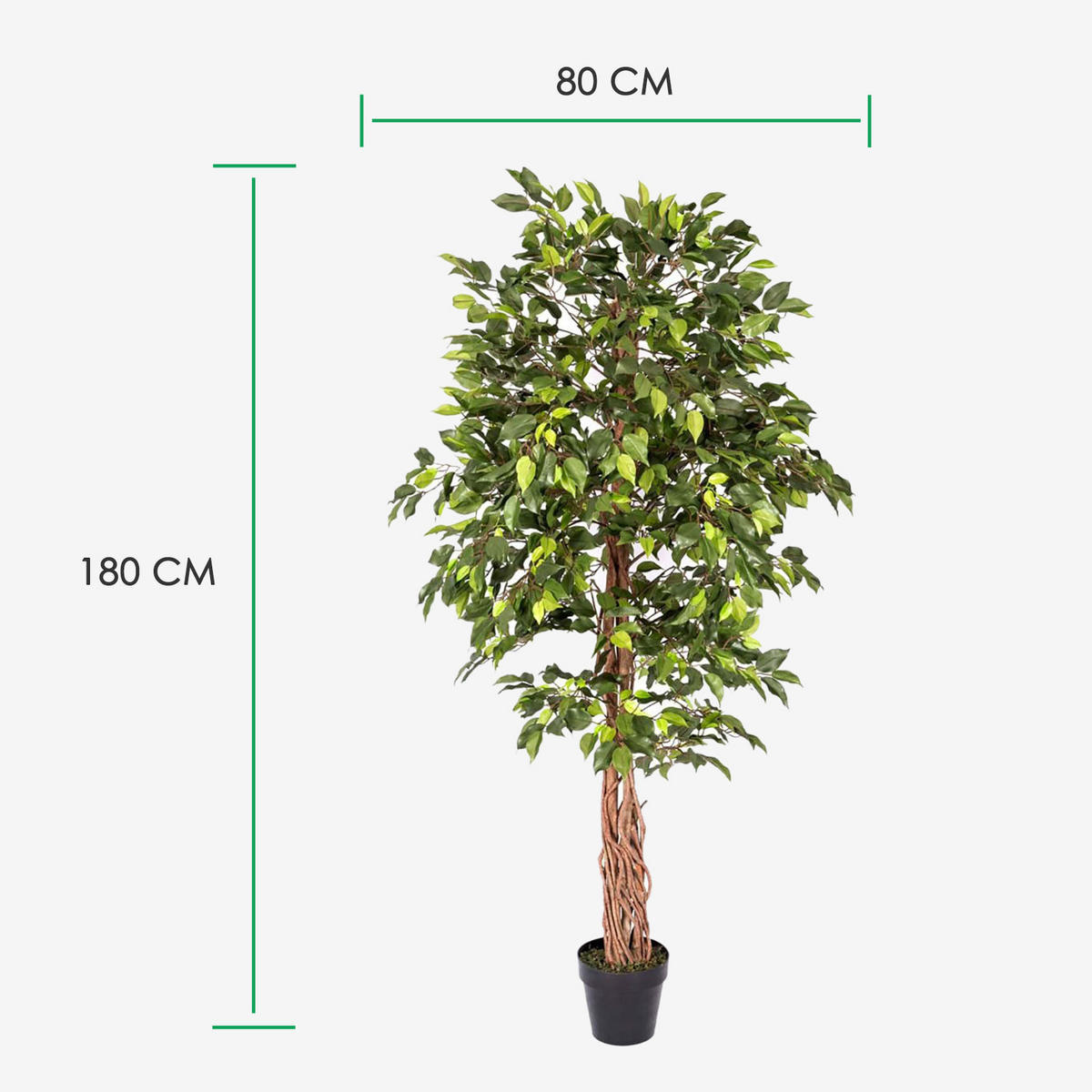 KUNSTBAUM Ficus benjamini, 180 cm - Grün, Kunststoff (180cm) - Homescapes
