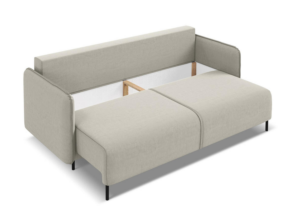3-SITZER SOFA mit Schlaffunktion Samt Stoff Creme - Perlmutt/Creme, Holz/Textil (226/90/92cm) - Makamii