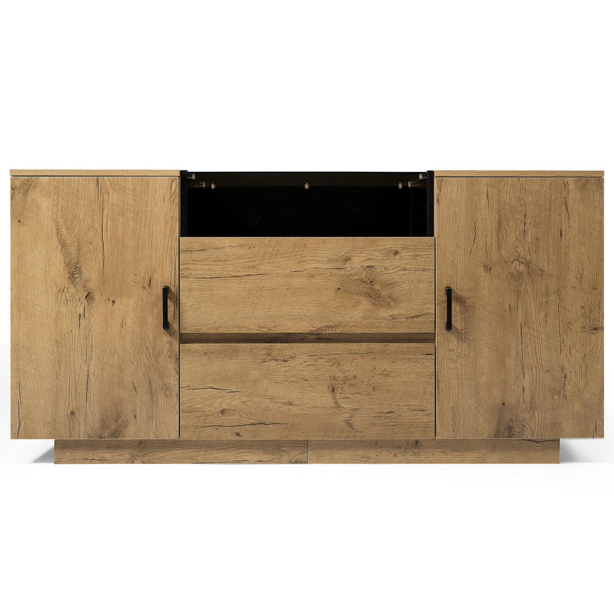 SIDEBOARD 140/40/70 cm in Eiche mit 2 Schubladen, ESG-Glas und offenen Fächern - Eichefarben, Glas (140/70/40cm) - Flora Grace