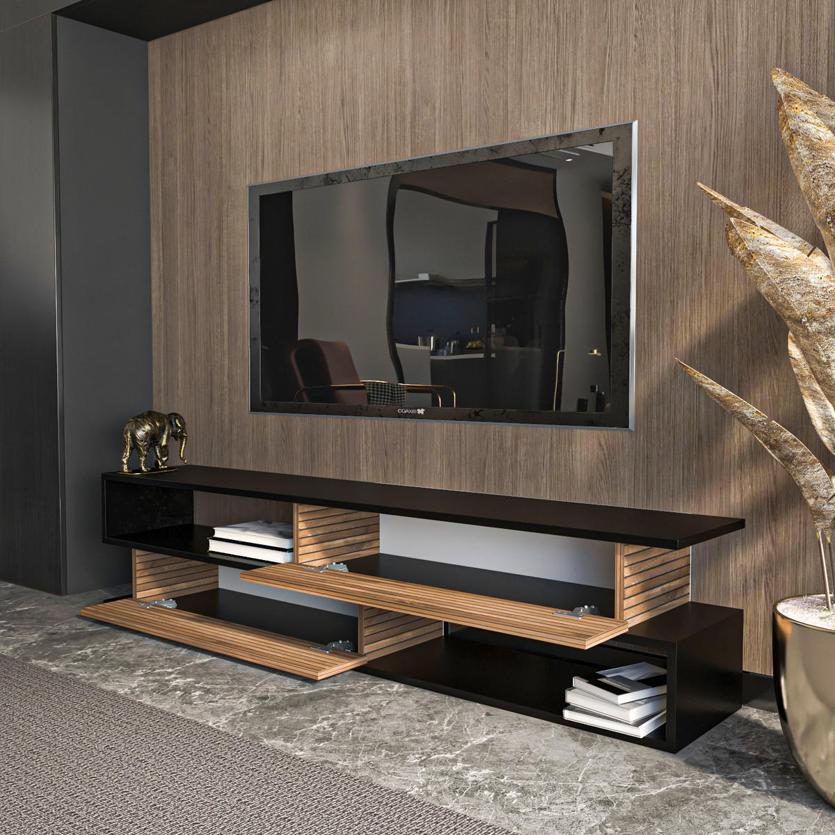 TV-ELEMENT Cortez Schwarz Alina - Schwarz/Cappuccino, Holzwerkstoff (160/40/35cm) - Decorotika