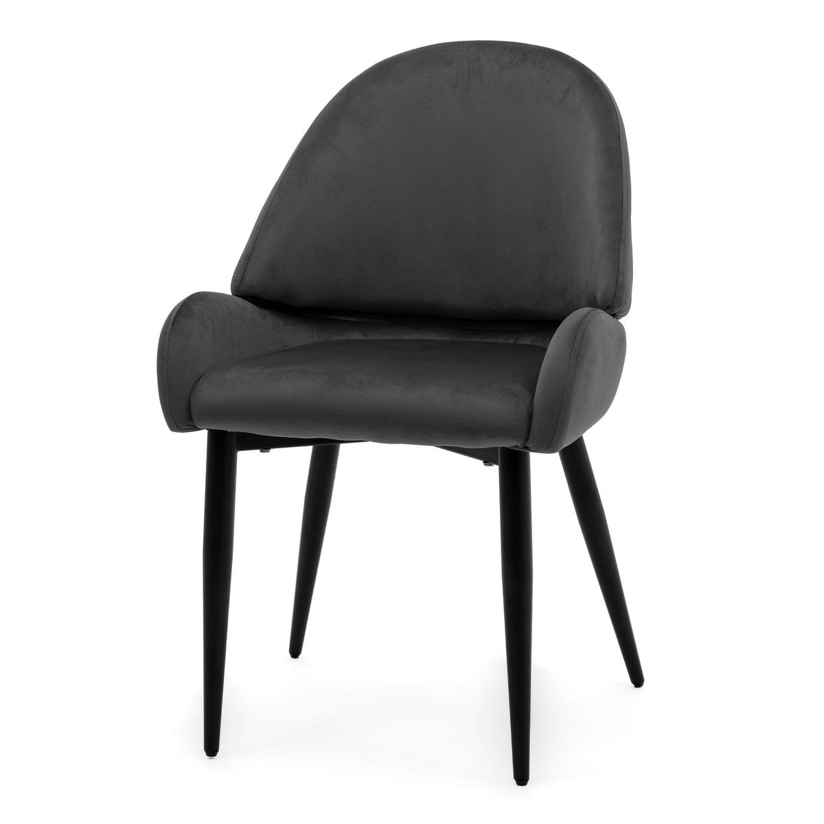 STUHL BERGAMO gepolsterter mit Steppung - grau - Samt Velour - Schwarz/Grau, Textil/Metall (56/91/61cm) - NEW HOME