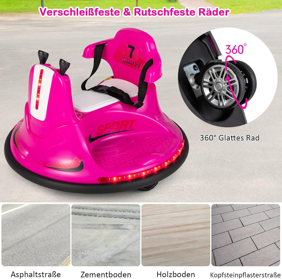AUTOSCOOTER Aufsitz Kinder Rosa - Pink, Kunststoff (66.5/47.6/66.5cm) - COSTWAY