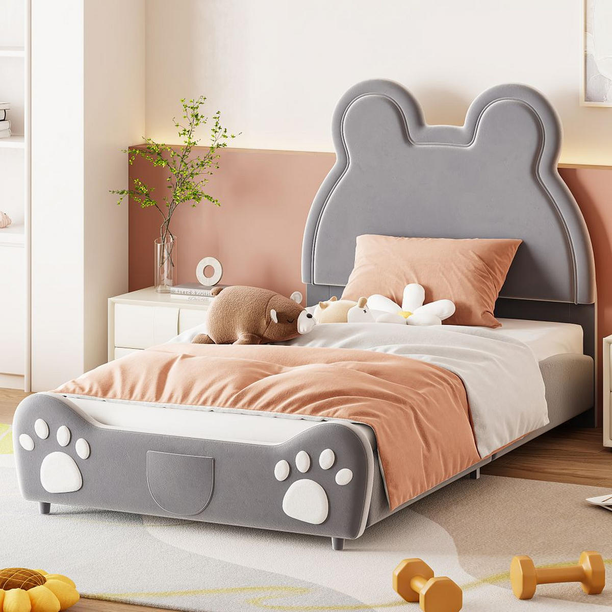KINDERBETT 90/200 cm in Grau mit Bärenform - Grau, Holz/Textil (90/200cm) - KOMHTOM