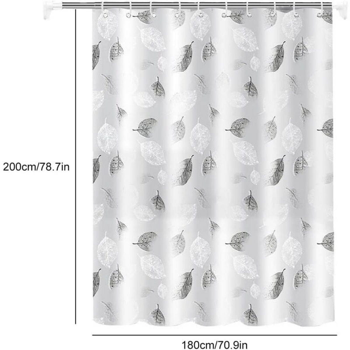 DUSCHVORHANG 180 x 200 cm geometrisch Blätter Pflanzen wasserdicht schimmelresistent mit Haken - Weiß, Kunststoff (180/200cm) - MCBOSON