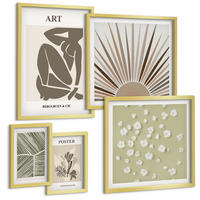 BILDER SET 5er Set - 50x50 cm & 20x30 cm & 40x60 cm Goldrahmen - Pflanzenmotive in gedeckten Farben - Goldfarben, Kunststoff (40/60cm) - TULUP