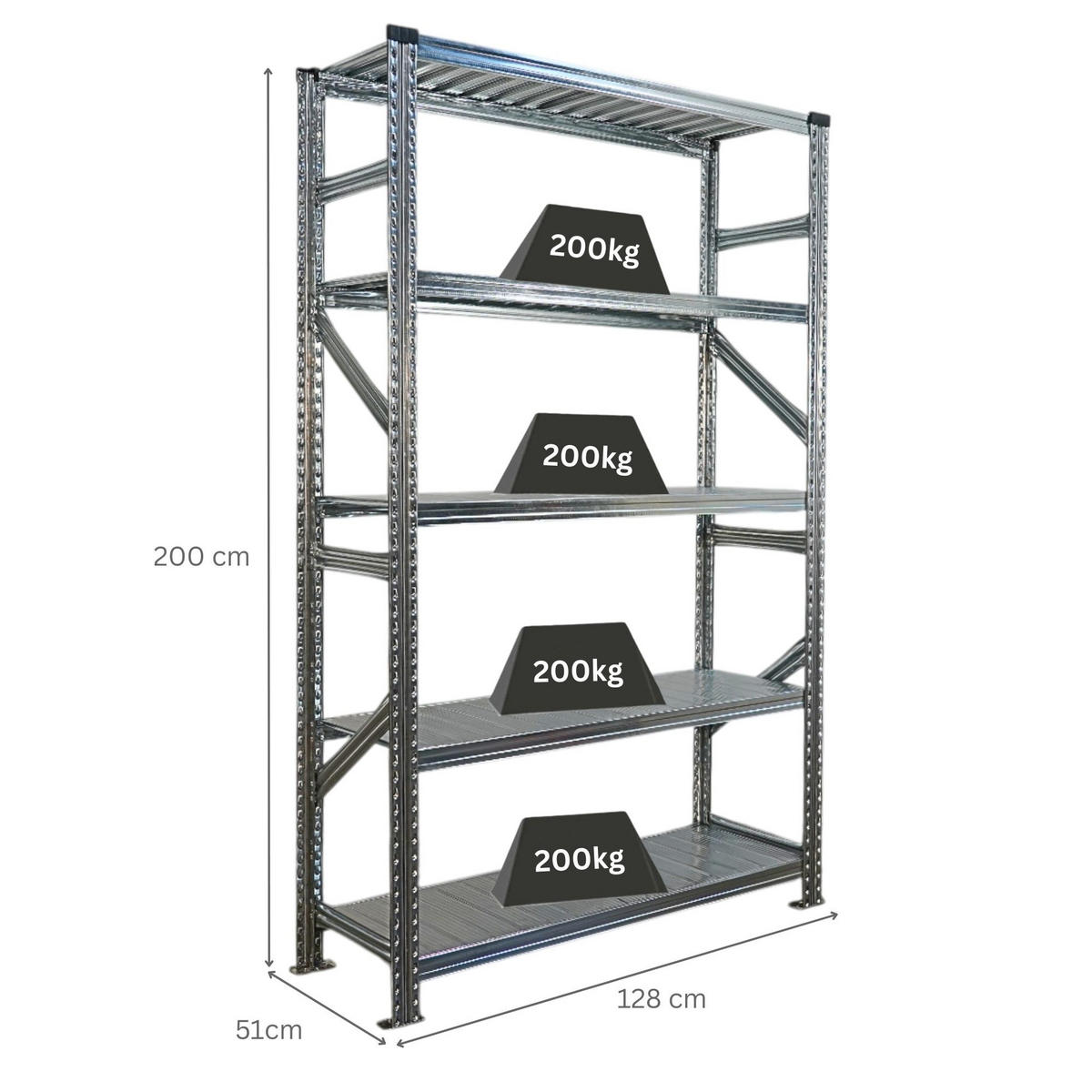 FACHBODENREGAL Proximo 200x120x50cm 5 Ebenen Fachlast 200 kg Beidseitig nutzbar Verzinkt - Silberfarben, Metall (120/200/50cm) - PROREGAL