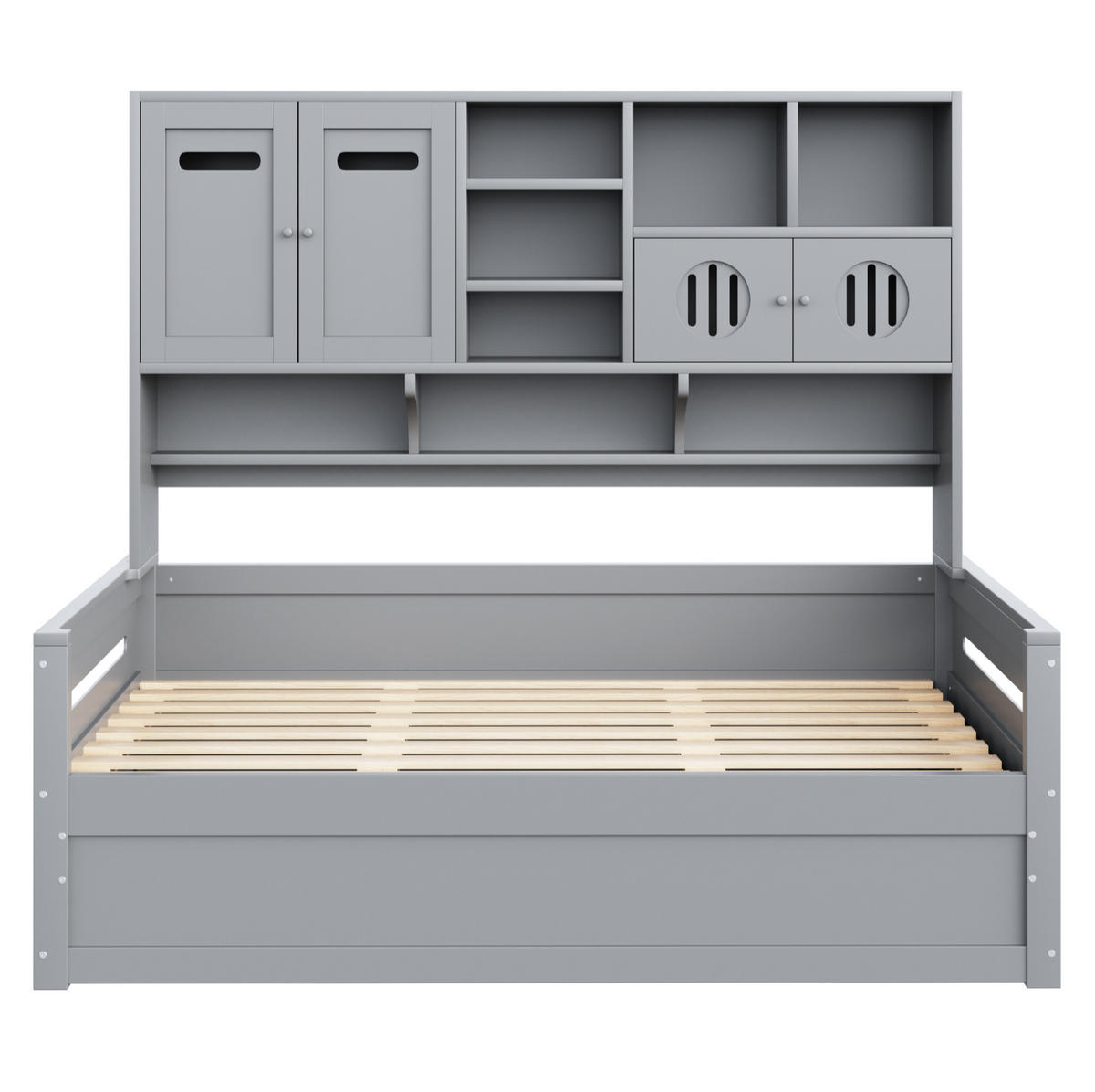 BETT 90/200 cm mit hydraulischem Bettkasten und multifunktionalem Stauraum, Grau - Grau, Holzwerkstoff (90/200cm) - Redom