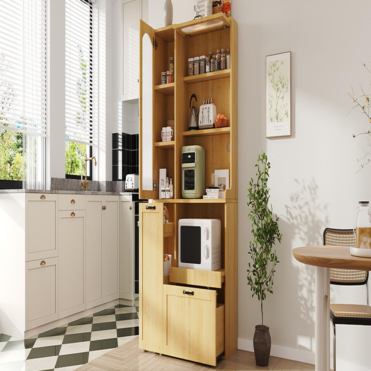 KÜCHENSCHRANK 98/177/40 cm MDF Natur MIT RIFFELGLAS UND SCHUBLADEN für Esszimmer - Naturfarben, Holzwerkstoff (40/177/98cm) - Rolipo