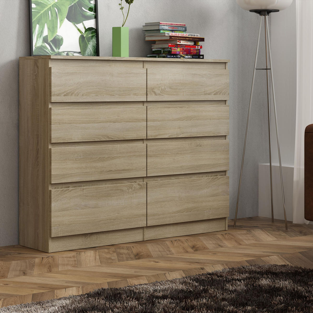 KOMMODE ADRIANO 120/100/33 cm mit 8 Schubladen Sonoma Eiche - Sonoma Eiche, Holzwerkstoff (120/100/33cm) - MASSENO