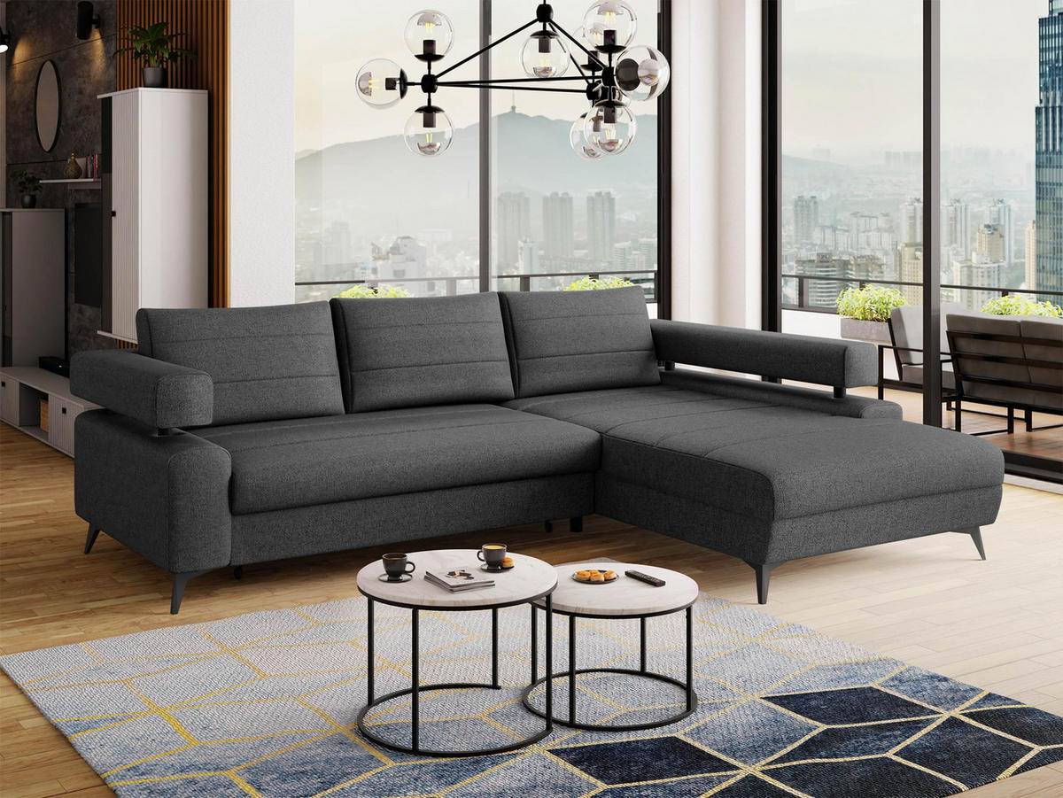 ECKSOFA Rosa, Seite: Rechts 2R-OT - Dunkelgrau/Schwarz, Holz/Textil (265/184cm) - MIRJAN24
