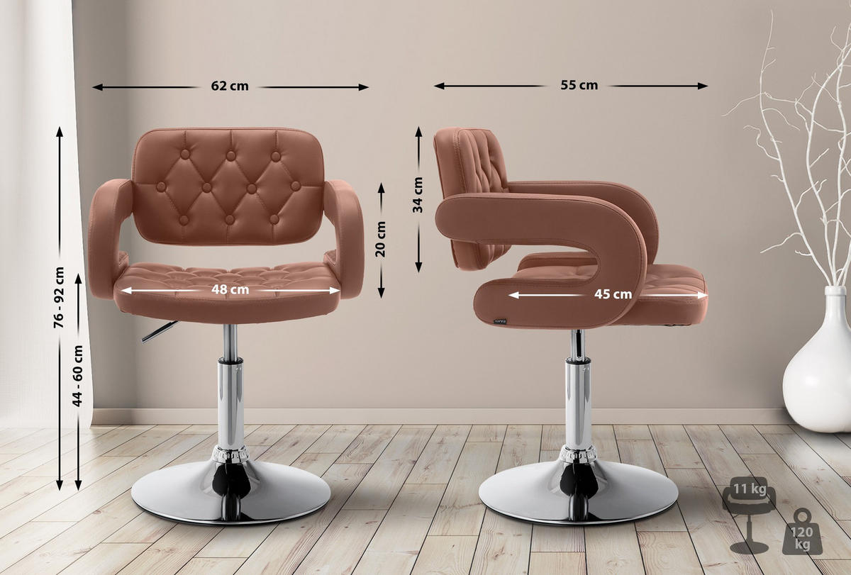 SESSEL Lederlook cognac - Chromfarben/Cognac, Textil/Metall (62/76/55cm) - CLP