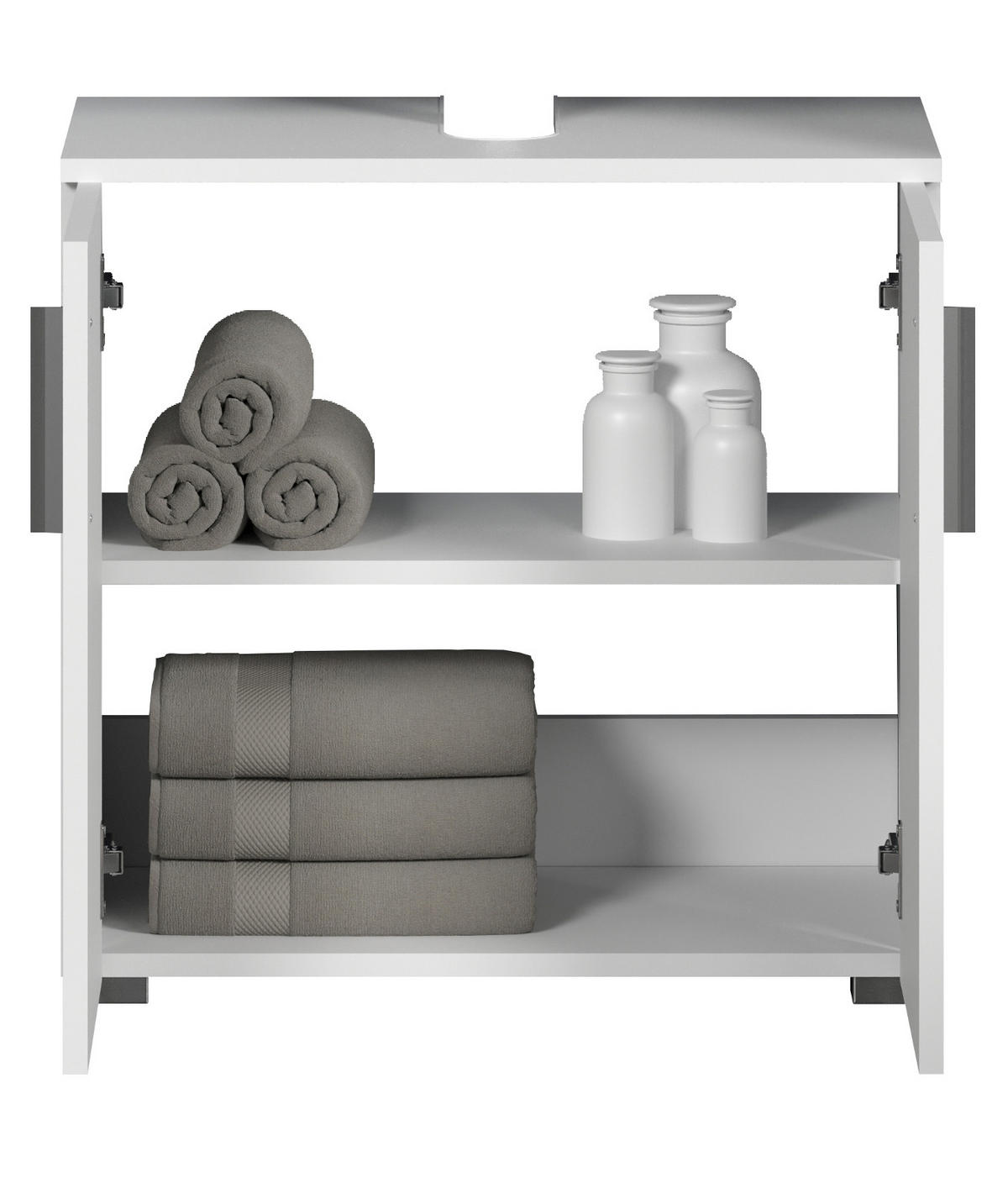 WASCHBECKENUNTERSCHRANK weiß Hochglanz, Badschrank 60 x 58 cm - Weiß Hochglanz/Silberfarben, Holzwerkstoff/Kunststoff (60/58/34cm) - Top.Furn