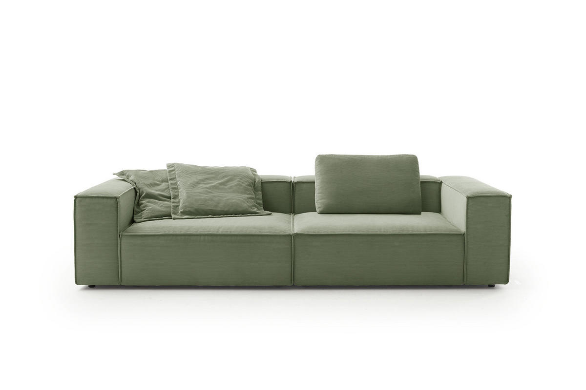SOFA CARMO Grün Cord - Schwarz/Olivgrün, Kunststoff/Textil (306/68/118cm) - KAWOLA