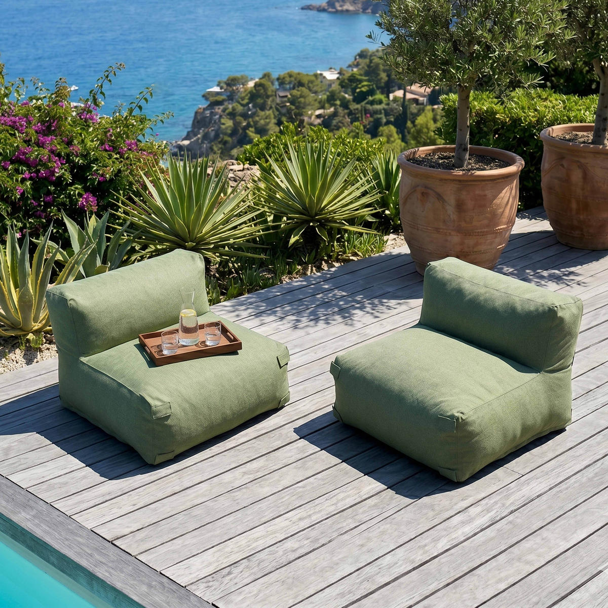 GARTENSOFA mit 2 Sitzplätzen, Kaktusgrünen - Grün, Textil - Oviala