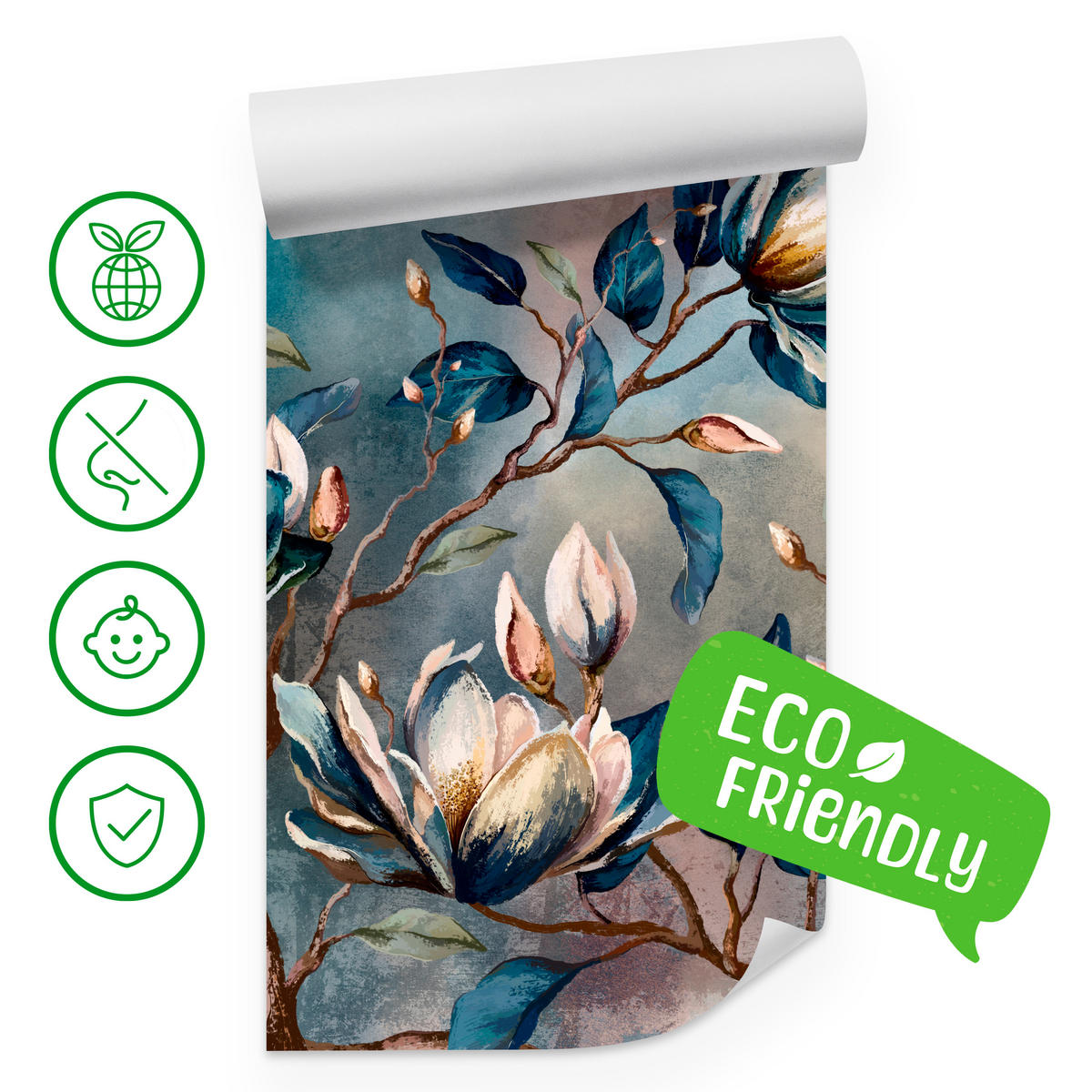 FOTOTAPETE für Wohnzimmer Wunderschöne Magnolien Blätter Zweige Blumen 500x350 - Multicolor, Papier (500/350cm) - Muralo