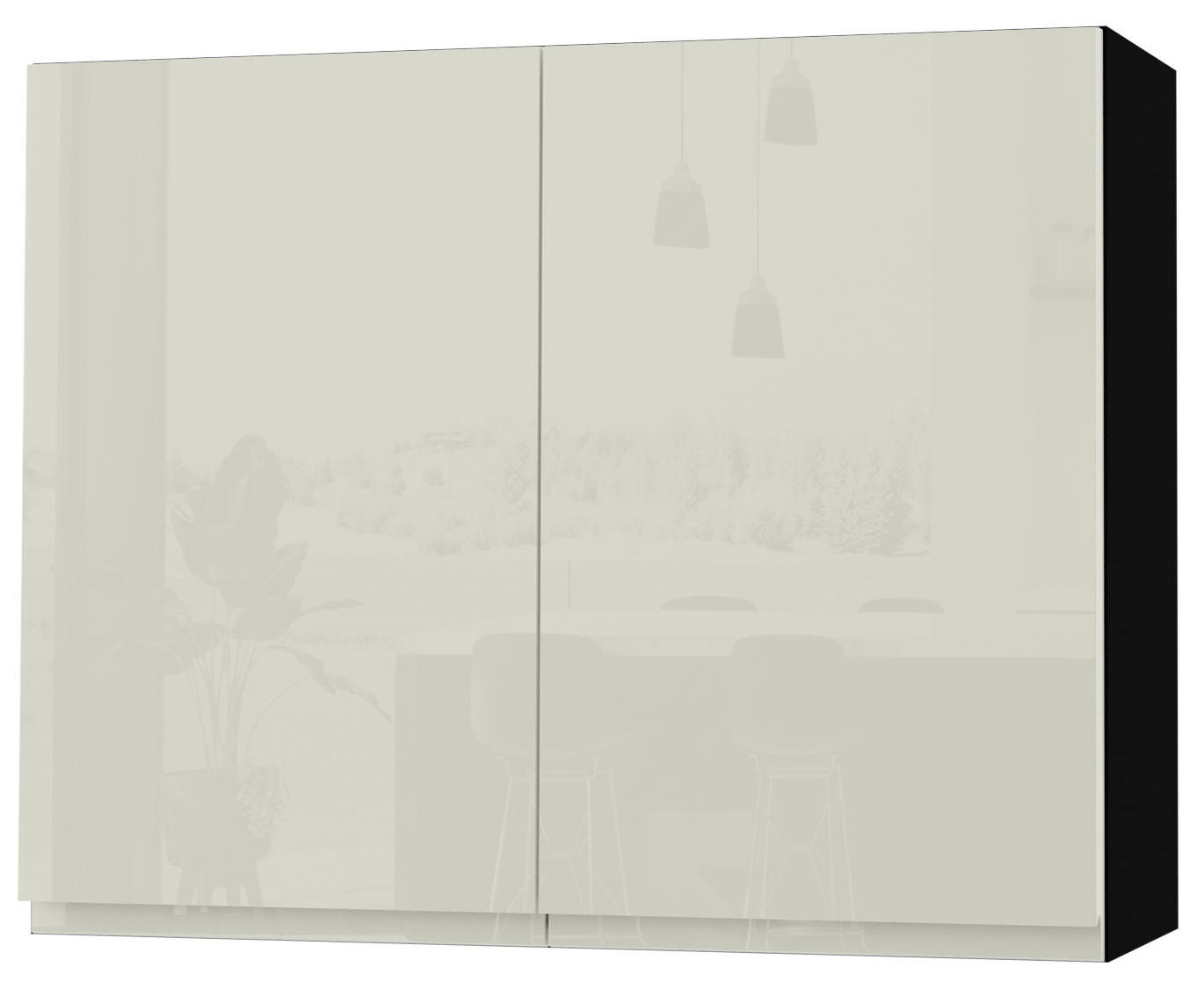 HÄNGESCHRANK Florence W3/90 Schwarz / RAL 1013 perlweiß HG 90 / 32,5 / 72cm - Weiß Hochglanz/Schwarz, Holz/Holzwerkstoff (90/72/32.5cm) - Feldmann-Wohnen